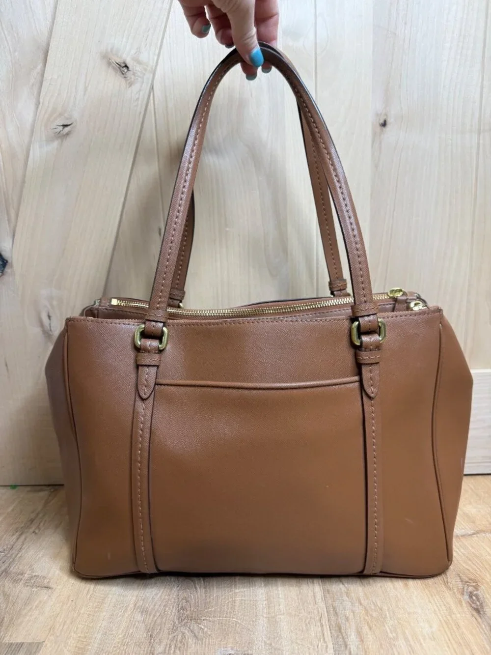 Coach Peyton Leather Jordan Double Zip Carryall Bag F25669 Chestnut EUC - Picture 4 of 12